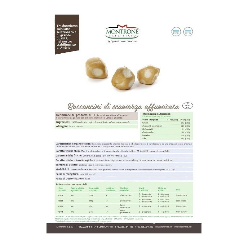 Bocconcini Affumicati 30 g Montronella Caseificio Montrone