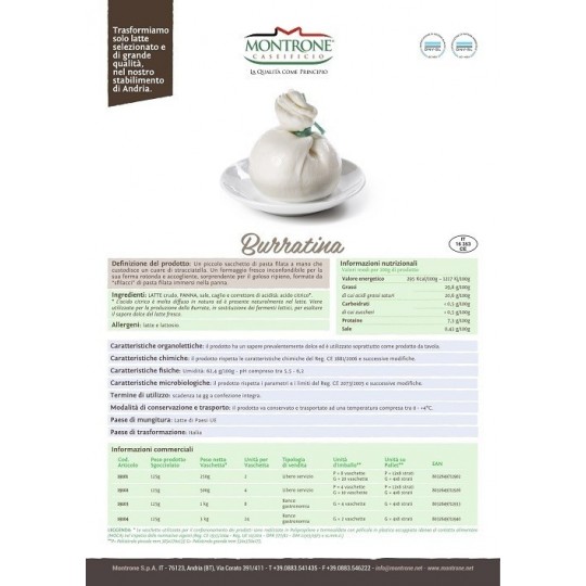 Burrata di Andria I.G.P. 500 grammi Montronella