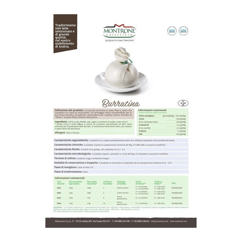 Burrata di Andria I.G.P. 500 grammi Montronella