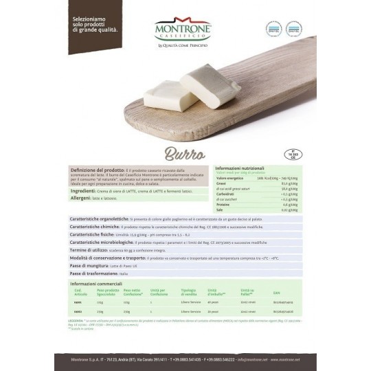 Burro 125 grammi Montronella 4pz Caseificio Montrone