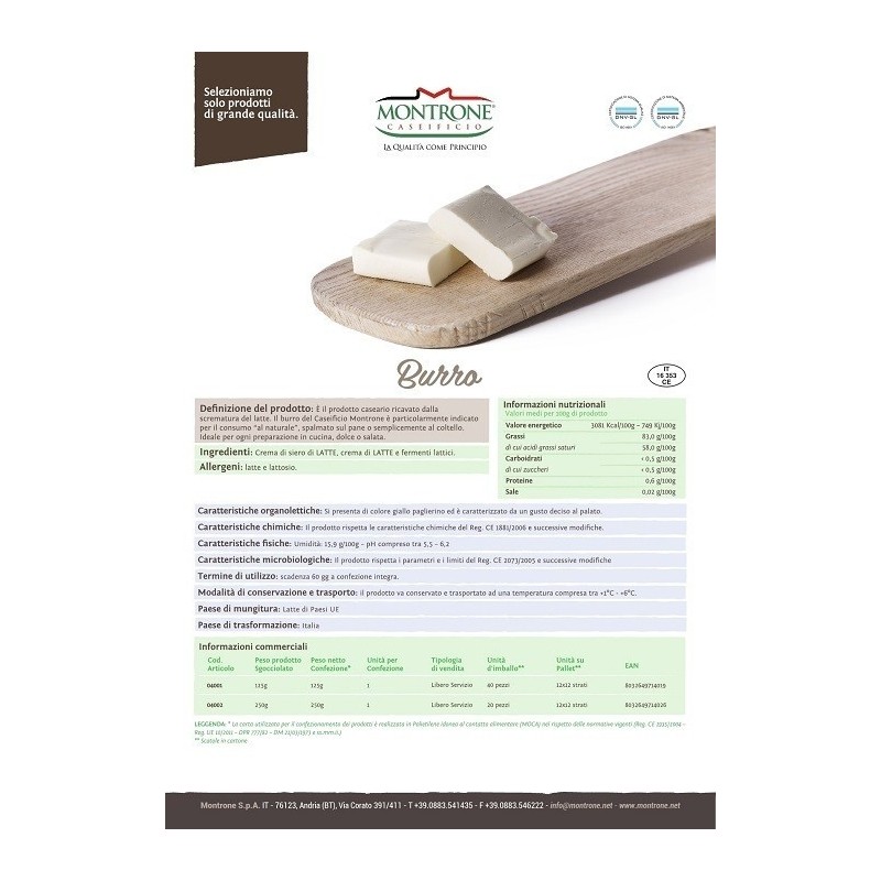 Burro 125 grammi Montronella 4pz Caseificio Montrone