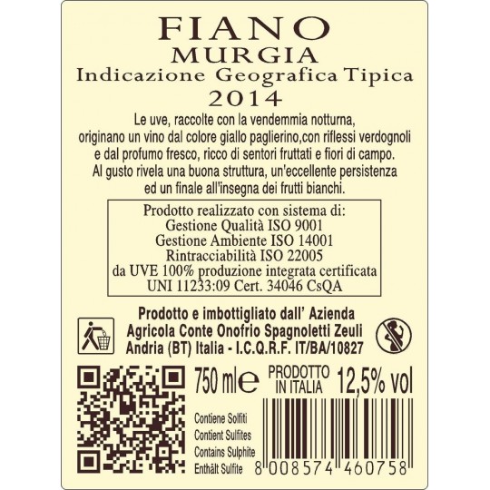 Jody Fiano Bianco I.G.T. Conte Spagnoletti Zeuli Jody Fiano Bianco I.G.T. Conte Spagnoletti Zeuli