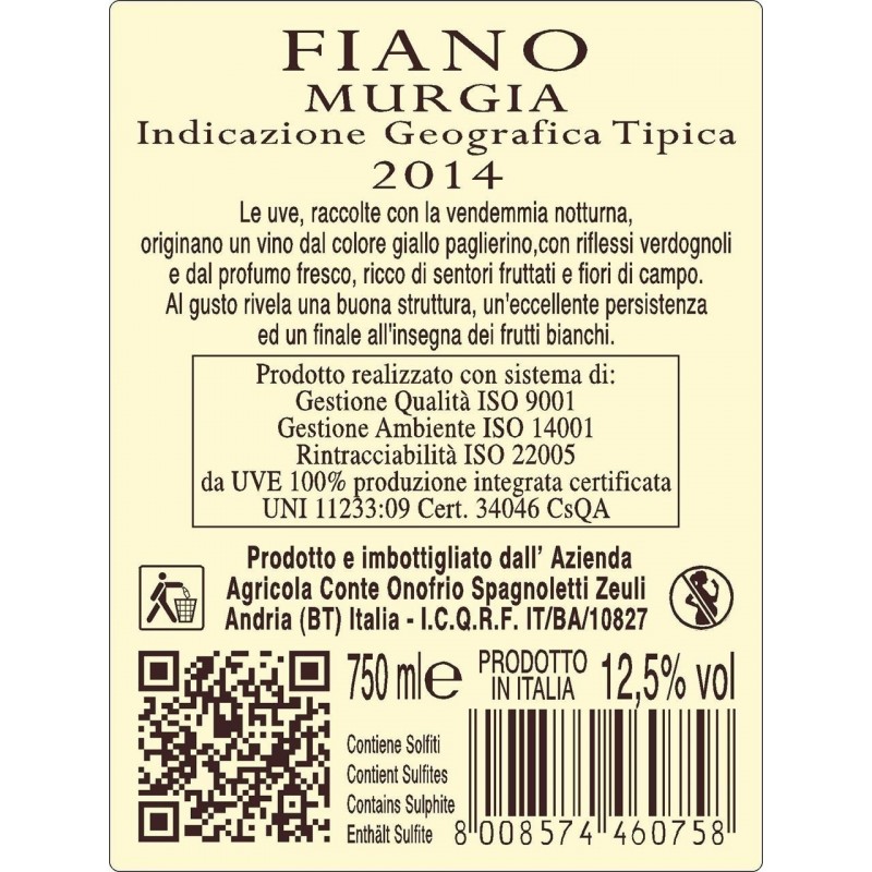 Jody Fiano Bianco I.G.T. Conte Spagnoletti Zeuli