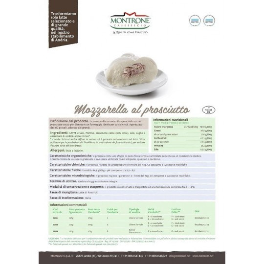 Mozzarella al Prosciutto 125 gr Montronella Caseificio Montrone Mozzarella al Prosciutto 125 gr Montronella Caseificio Montrone