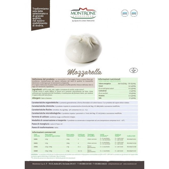 Mozzarella FiordiLatte 125 g x 4  Montronella Caseificio Montrone