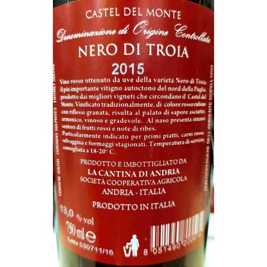 Nero di Troia Doc Castel Del Monte 2015 Biologico Vignuolo