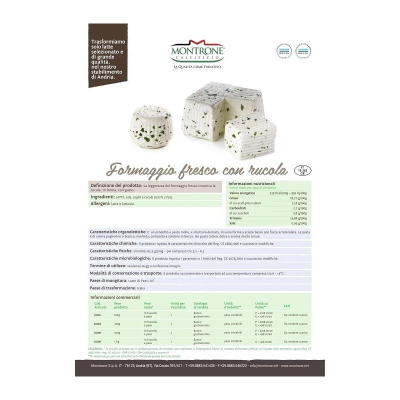 Primosale Rucola 500 g Montronella Caseificio Montrone