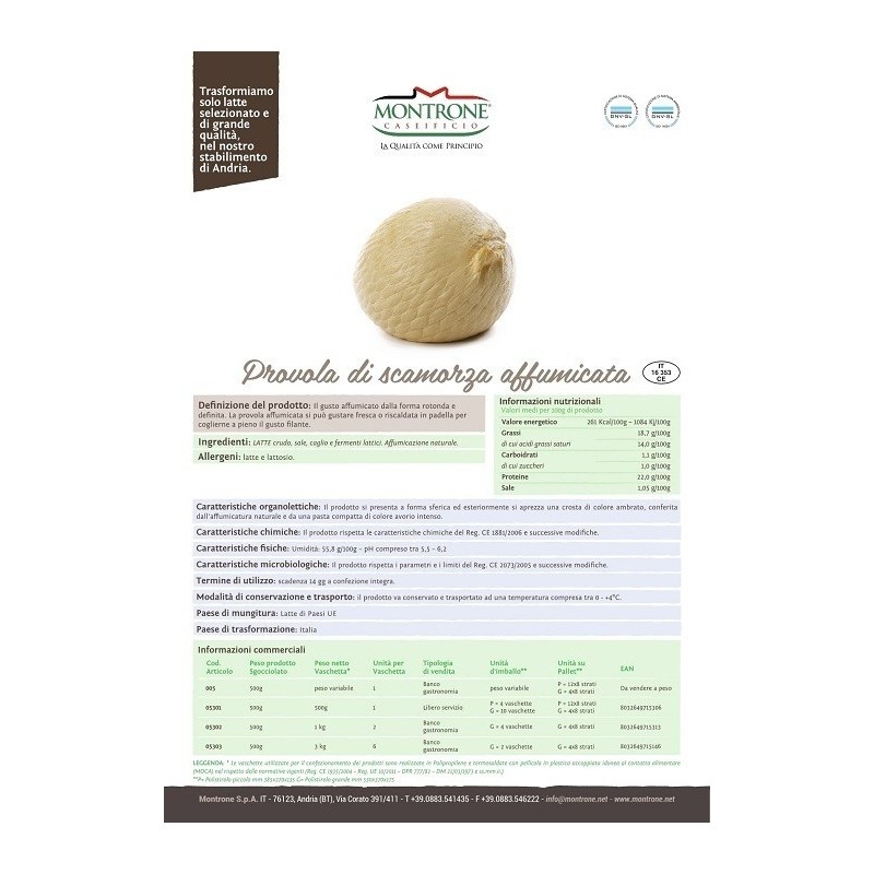 Provola di Scamorza Affumicata 500 g Montronella