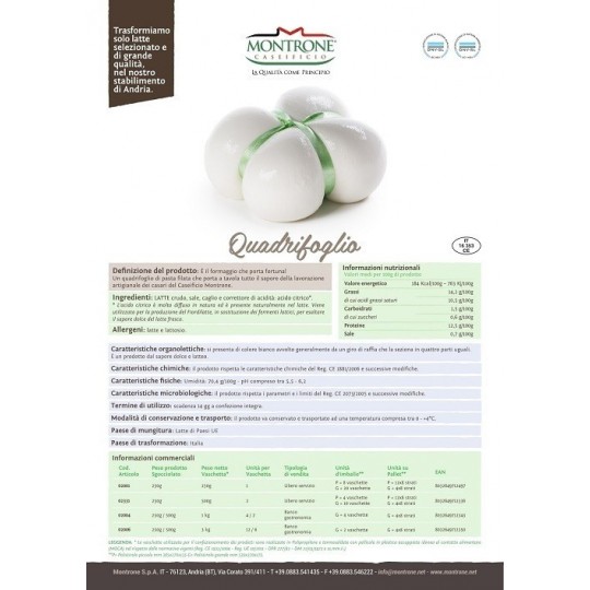 Quadrifoglio fior di latte 500 gr Montronella Caseificio Montrone Quadrifoglio fior di latte 500 gr Montronella Caseificio Montrone