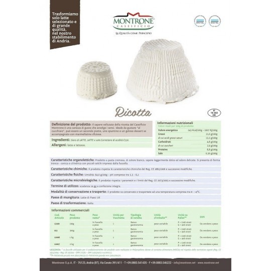 Ricotta 400 gr Montronella Caseificio Montrone