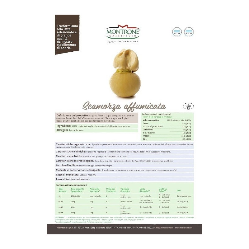 Scamorza Affumicata 500 gr Montronella Caseificio Montrone