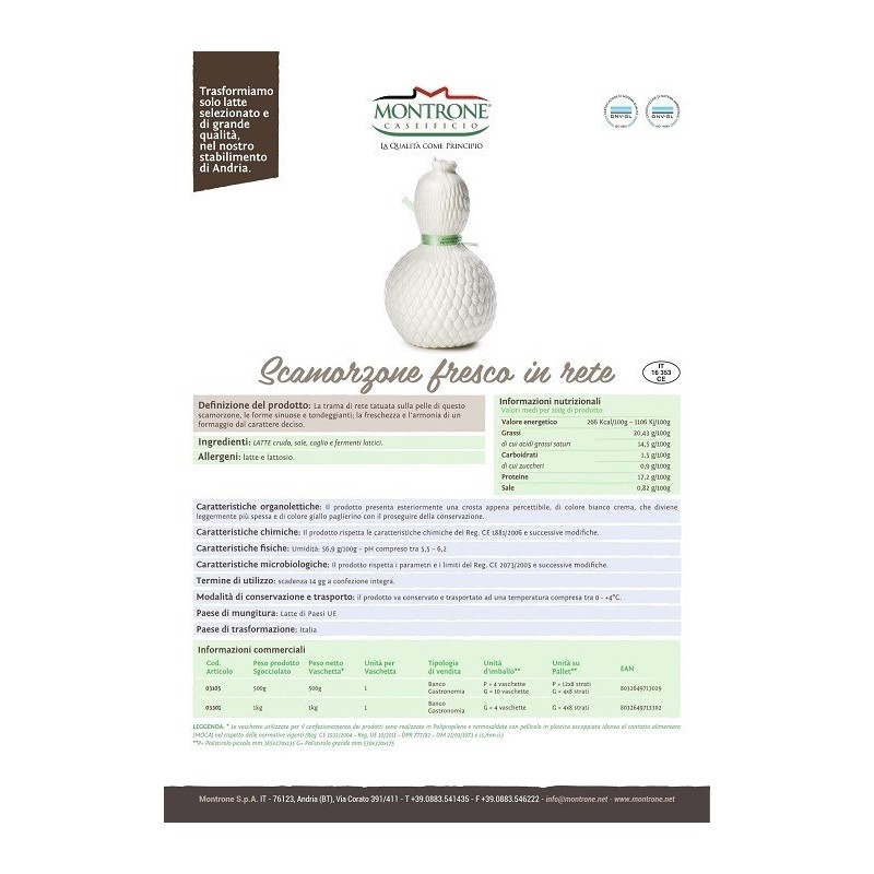 Scamorza Fresca in rete 1 kg Montronella Caseificio Montrone