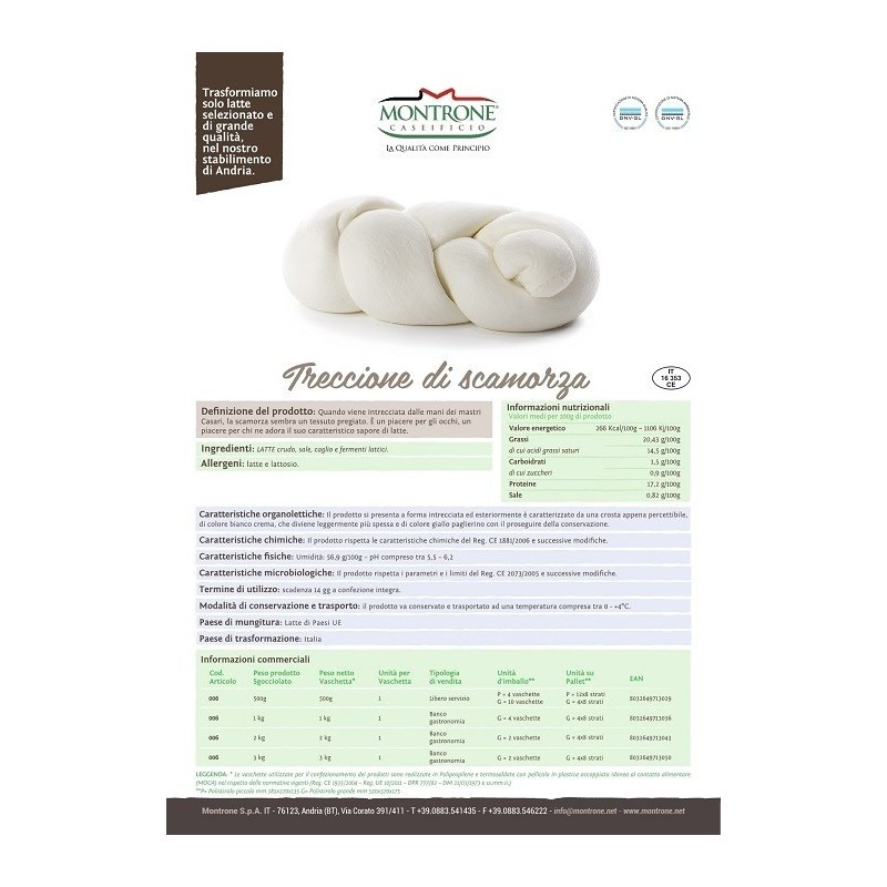Treccione di scamorza 500 gr Caseificio Montronella
