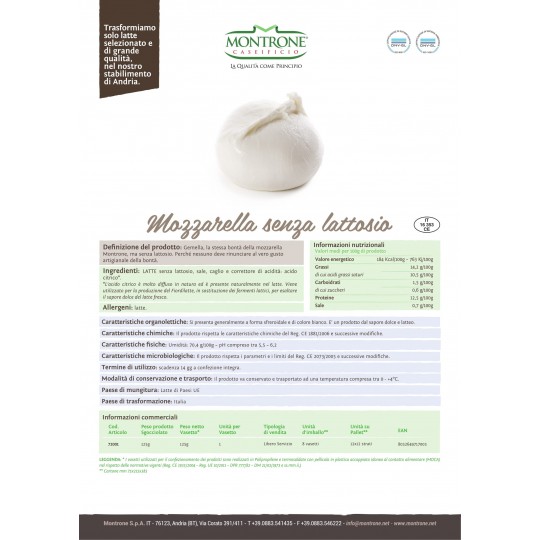 Mozzarella Gemella Senza Lattosio 4 x 125 g Caseificio Montrone 500gr