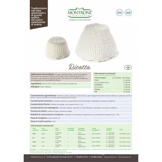 Ricottina 125 gr Montronella Caseificio Montrone