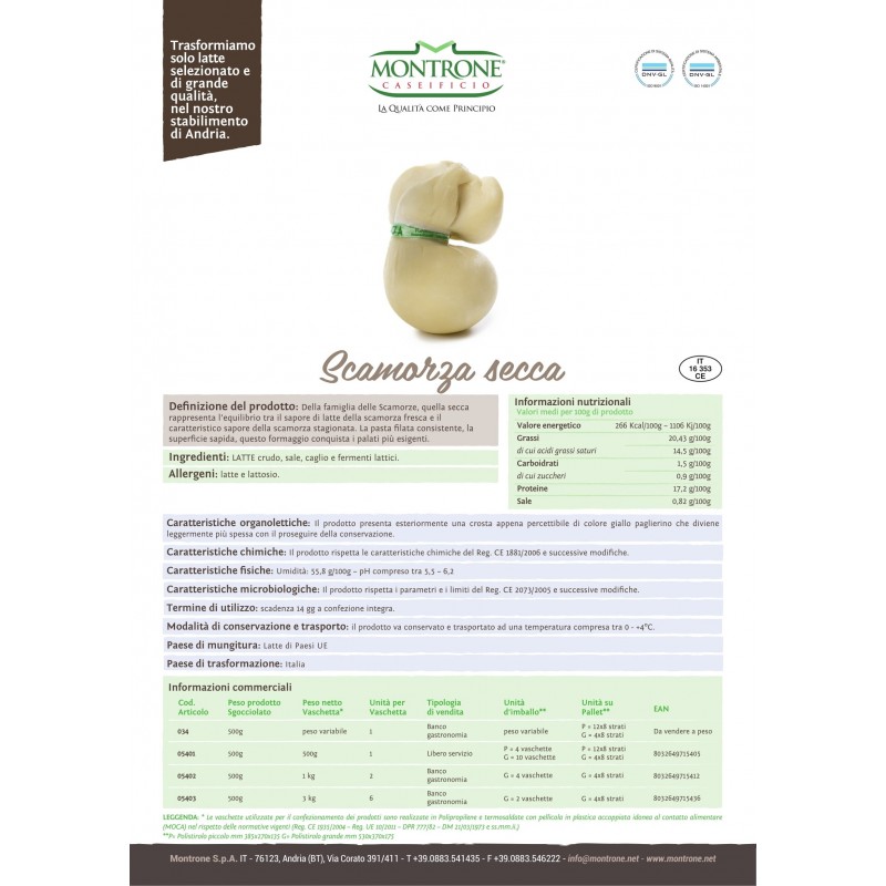 Scamorza Secca 500g Montronella Caseificio Montrone