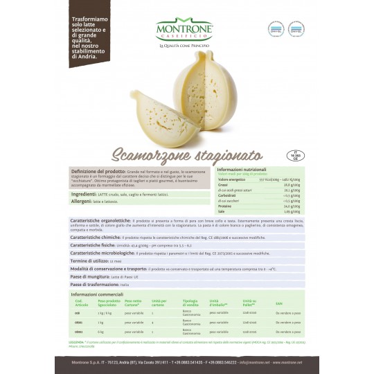 Caciocavallo - Scamorzone Stagionato pezzo da 1 kg Montronella Caseificio Montrone