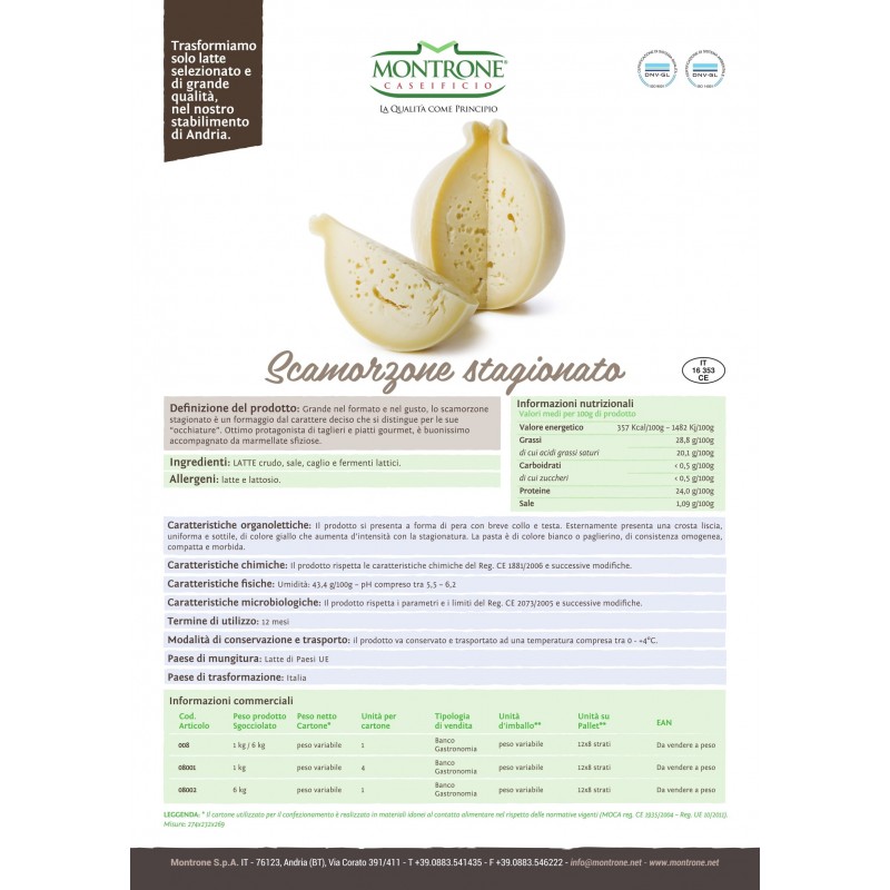Caciocavallo - Scamorzone Stagionato pezzo da 1 kg Montronella Caseificio Montrone