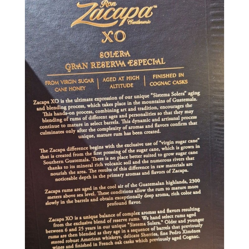 Ron de Guatemala DOP XO Solera Gran Reserva Especial Ron Zacapa 70cl