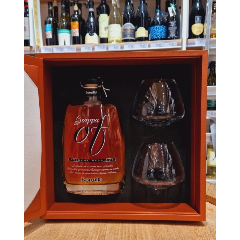 Bonollo La Grand Opera - Grappa di Amarone Barricata 70cl con due bicchieri La Boule