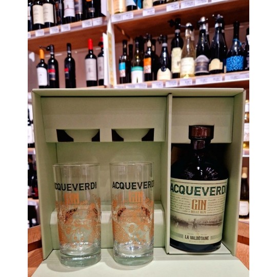 La Valdôtaine Acqueverdi Gin delle Alpi Cofanetto Con Due Bicchieri 70cl La Valdôtaine Acqueverdi Gin delle Alpi Cofanetto Con Due Bicchieri 70cl