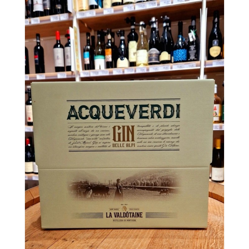 La Valdôtaine Acqueverdi Gin delle Alpi Cofanetto Con Due Bicchieri 70cl